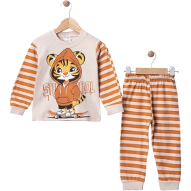 ÇİZGİLİ KAPLAN BASKILI PIJAMA TAKIM 1/3 YAŞ