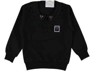 ÇOCUK YAKA DANTEL FERMUARLI KIZ SWEAT 9/12 YAŞ