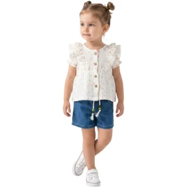 DESENLİ MÜSLİN KOT ŞORTLU 2Y,12 Ay,3Y Kız
