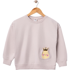 ARMUT BASKILI TAÇ FİGÜRLÜ İKİ İP ERKEK SWEAT 1/4 YAŞ
