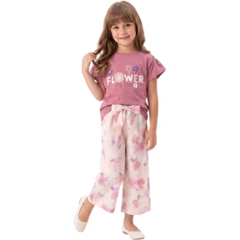 FLOWER BASKILI NAKIŞLI KIZ TAKIM 6Y,7Y,8Y,9Y Kız