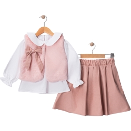 GABARDİN ETEK PELUŞ YELEKLİ GÖMLEKLİ TAKIM 2Y,3Y,4Y,5Y Kız
