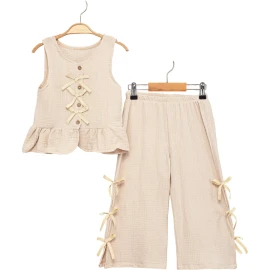 GÖMLEKLİ PANTALONLU YIRTMACLI TK  2Y,3Y,4Y,5Y Kız