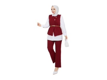 GÖMLEKLİ YELEKLİ BAYAN ÜÇ'LÜ TAKIM 38/44