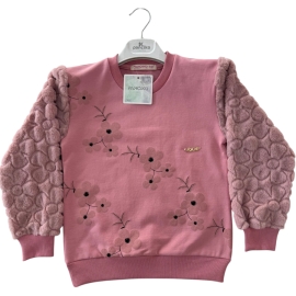 ÇİÇEK KABARTMA BASKILI İKİ İP KIZ SWEAT 5/8 YAŞ