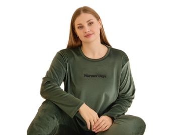 KADİFE BATTAL PAÇA MANŞETLİ KOL ETEK REÇME BAYAN PİJAMA TAKIMI 3XL/5XL