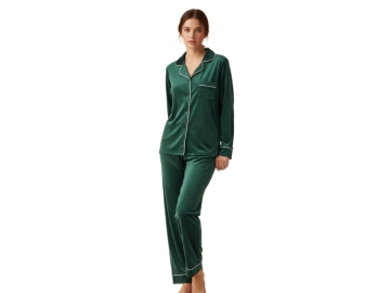 KADİFE GÖMLEK YAKA BAYAN PİJAMA TAKIMI M/2XL