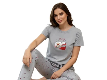 KOMPAK PENYE KISA KOL ALT UZUN BAYAN PİJAMA TAKIM S/2XL