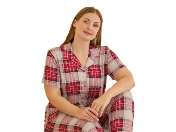 MİLAN BATTAL DÜĞMELİ KISA KOL BAYAN PİJAMA TAKIM 3XL/5XL