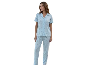 TRANSFERLİ PENYE GÖMLEK YAKA BAYAN PİJAMA TAKIM M/2XL