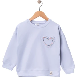 KALP ÇİÇEK NAKIŞLI İKİ İP KIZ SWEAT 5/8 YAŞ