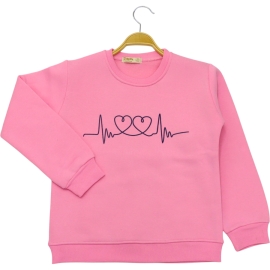KALP BASKILI ÜÇ İP KIZ SWEAT 3/7 YAŞ