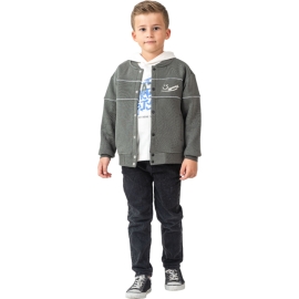  ÇİZGİ BİYELİ KAPÜŞONLU SWEATLI ERKEK CEKET 3/6 YAŞ