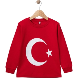 KIRMIZI BAYRAK BASKILI UZUN KOL SWEAT 5/8 YAŞ