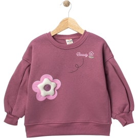  BEAUTY BASKILI ÇİÇEK FİGÜRLÜ ÜÇ İP KIZ SWEAT 1/4 YAŞ