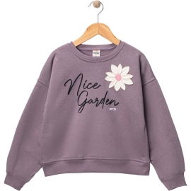 ÇİÇEK NAKIŞLI NİCE GARDEN BASKILI ÜÇ İP KIZ SWEAT 5/8 YAŞ
