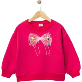  FİYONK İÇİNDE RENKLİ TOPÇUKLU ÜÇ İP KIZ SWEAT 1/4 YAŞ