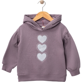KALP BASKILI TAŞLI KAPÜŞONLU KIZ SWEAT 1/4 YAŞ