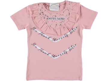 KIZ 5/8 YAŞ ÖN FIRFIRLI BASKILI TSHIRT