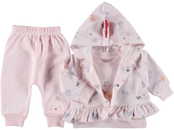 KIZ BEBEK CHİCKEN APLİKELİ BASKILI İKİ İP TAKIM 6/18 AY