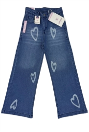 KIZ ÇOCUK AÇIK MAVİ KALP BASKILI KOT PANTALON 13/16 YAŞ