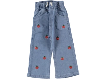 KIZ ÇOCUK BUZ MAVİ ÇİLEK NAKIŞLI COTTON PALAZZO 2/6 YAŞ