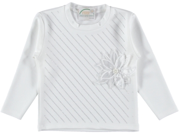 KIZ ÇOCUK ÇAPRAZ TAŞ BASKILI ÇİÇEK BROŞLU SWEAT 5/8 YAŞ