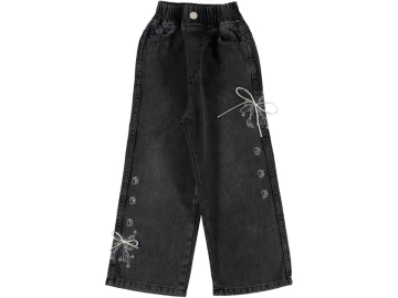FİYONKLU NAKIŞLI KIZ KOT PANTOLON 11/15 YAŞ