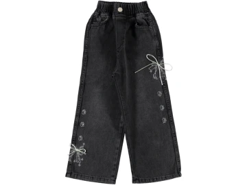 FİYONKLU NAKIŞLI KIZ KOT PANTOLON 6/10 YAŞ
