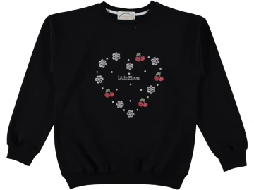 KIZ ÇOCUK KALP ÇİÇEK BASKILI İKİ İP SWEAT 12/16 YAŞ