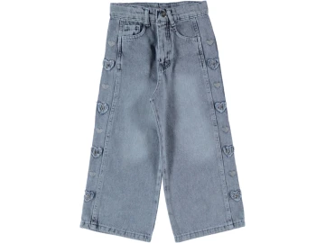 KIZ ÇOCUK KALP NAKIŞLI KOT PANTOLON 11/15 YAŞ