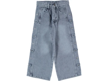 KIZ ÇOCUK KALP NAKIŞLI KOT PANTOLON 6/10 YAŞ