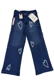 KIZ ÇOCUK MAVİ KALP BASKILI KOT PANTALON 13/16 YAŞ