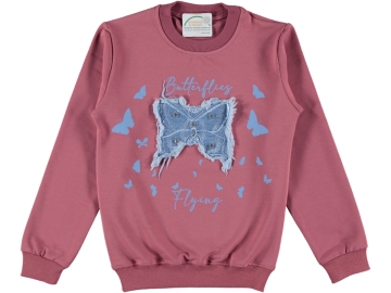 KIZ ÇOCUK SIFIR YAKA KOTLU BASKILI SWEAT 9/12 YAŞ