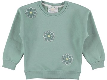 KIZ ÇOCUK ÜÇ PAPATYA İNCİ NAKIŞLI ÜÇ İP SWEAT 5/8 YAŞ