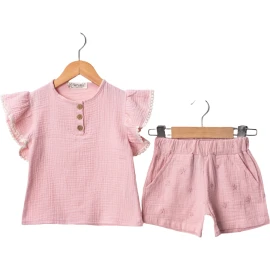 KIZ MÜSLİN ŞORTLU TAKIM 2Y,3Y,4Y,5Y Kız