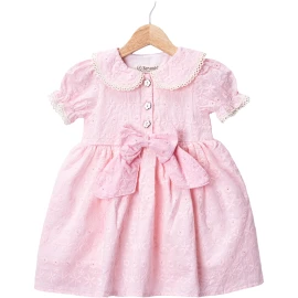 KOLU LASTİKLİ BEBE YAKA FİYONKLU ELBİSE 2Y,3Y,4Y,5Y Kız