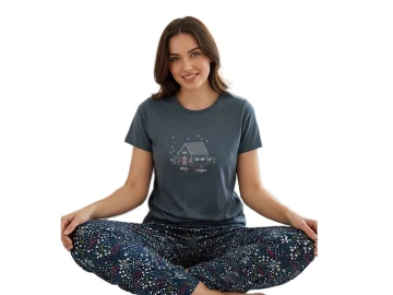 KOMPAK PENYE KISA KOL ALT UZUN BAYAN PİJAMA TAKIM S/2XL