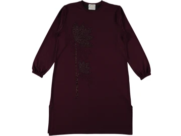 KRİSTAL LEOPAR DESEN ÇİÇEKLİ TAŞLI BAYAN TUNİK L/2XL