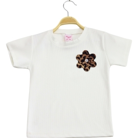 LEOPAR ÇİÇEKLİ FİTİLLİ KIZ TİŞÖRT 5/8 YAŞ