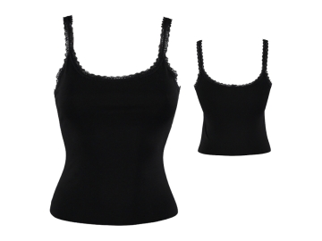 L/XL SİYAH BAYAN LİKRALI DANTEL ASKILI ATLET