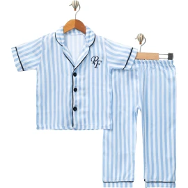 MAVİ ÇİZGİLİ KISA KOLLU YAKALI PIJAMA TAKIM   4Y,5Y,6Y Erkek