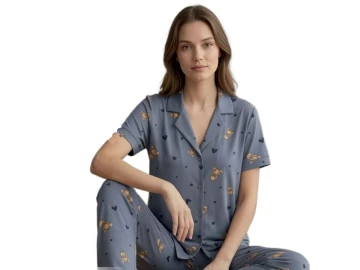 MİLAN BAYAN GÖMLEK YAKA KISA KOL BAYAN PİJAMA TAKIM M/2XL