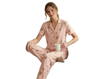 MİLAN BAYAN GÖMLEK YAKA KISA KOL BAYAN PİJAMA TAKIM M/2XL