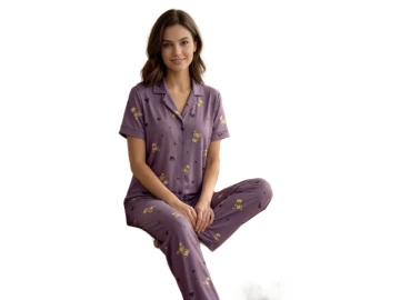 MİLAN BAYAN GÖMLEK YAKA KISA KOL BAYAN PİJAMA TAKIM M/2XL