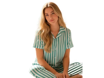 MİLAN DÜĞMELİ KISA KOL BAYAN PİJAMA TAKIM S/XXL