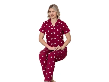 MİLAN GÖMLEK YAKA KISA KOL BAYAN PİJAMA TAKIM M/2XL