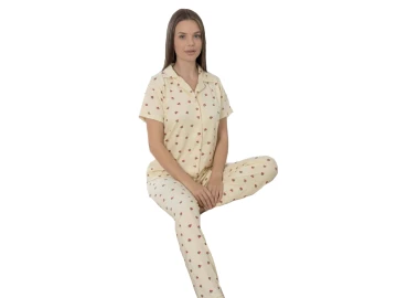 MİLAN GÖMLEK YAKA KISA KOL BAYAN PİJAMA TAKIM M/XXL