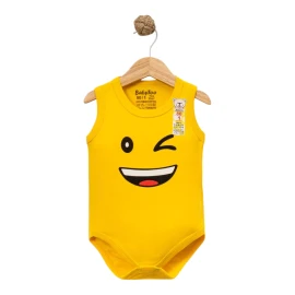 MİMİKLİ EMOJİ BASKILI ASKILI BADİ  3 Ay,6 Ay,9 Ay,12 Ay,18 Ay Uni