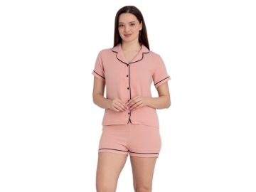 MÜSLİN DÜĞMELİ ŞORTLU BAYAN PİJAMA TAKIM S/2XL